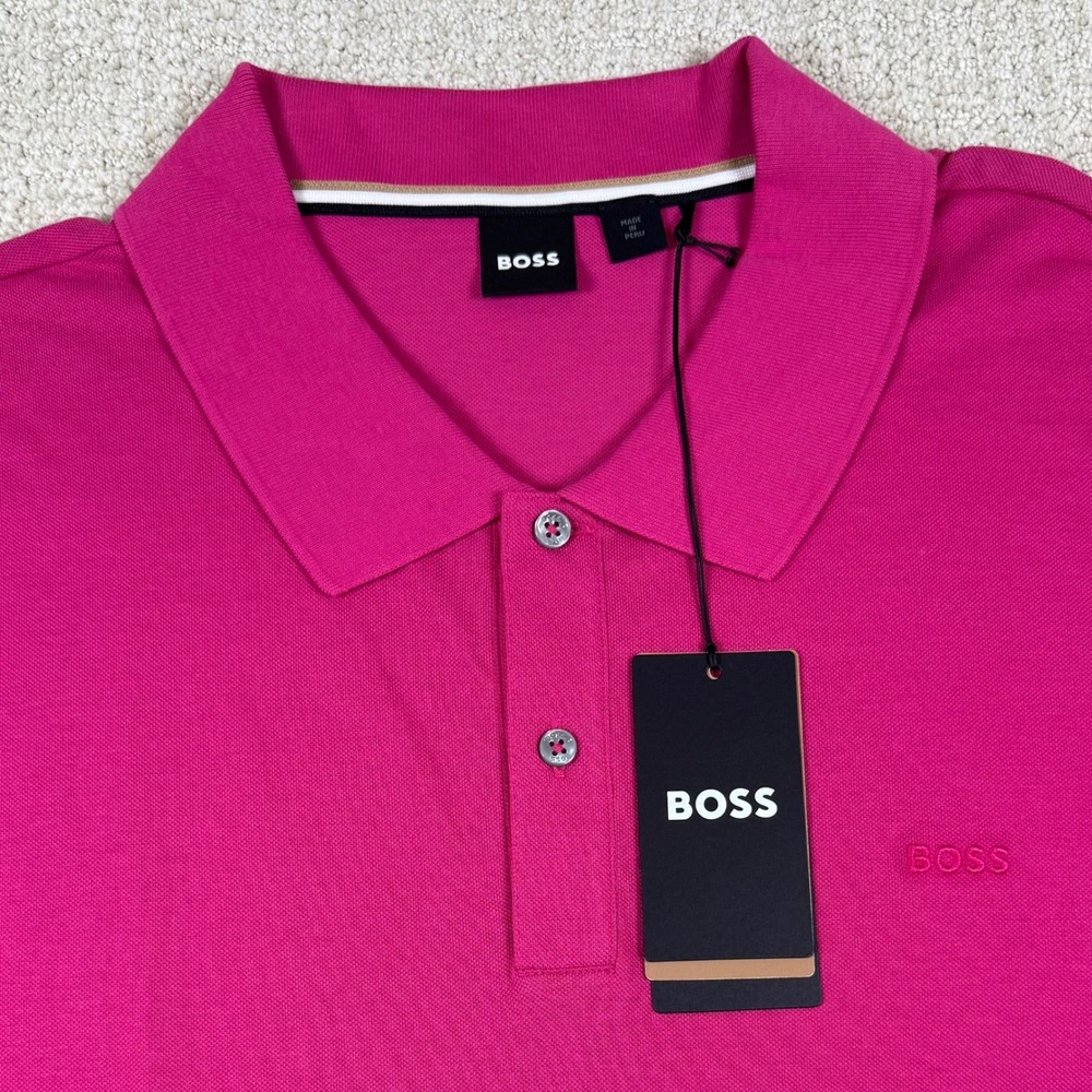 NEW Hugo Boss Mens 4XL Pink Short Sleeve Cotton Pique Logo Polo Shirt *Read